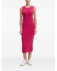 DKNY - Geripptes Midikleid Mit Seitlichem Logo - Lyst