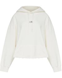 MM6 by Maison Margiela - Frayed-Hem Logo Hoodie - Lyst