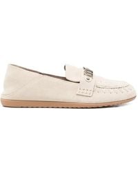 Mou - Logo-Plaque Whipstitch-Trim Loafers - Lyst