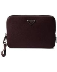 Prada - Leather Logo-Plaque Clutch - Lyst