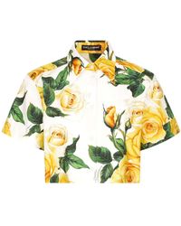 Dolce & Gabbana - Cropped Hemd mit Rosendruck - Lyst