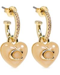 COACH - Heart-Charm Hoop Earrings - Lyst