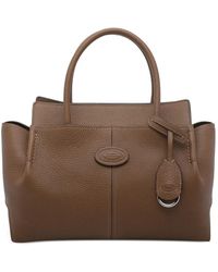 Tod's - Sac Cabas En Cuir Grainé À Plaque Logo - Lyst