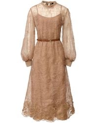 Fabiana Filippi - Belted Lace-Overlay Midi Dress - Lyst