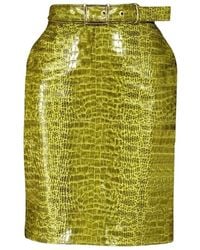ROWEN ROSE - Croc-Effect Belted Mini Skirt - Lyst