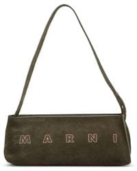 Marni - Logo-Embroidered Suede Shoulder Bag - Lyst