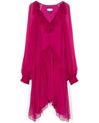 Nissa - Floral-Appliqué Silk Midi Dress - Lyst