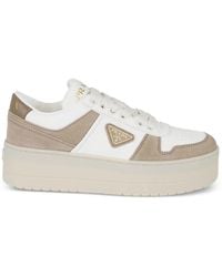 Prada - Downtown Bold Nappa Leather And Suede Sneakers - Lyst