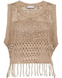 Brunello Cucinelli - Silk And Linen Embroidered Top - Lyst