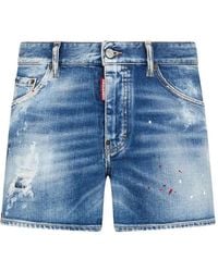 DSquared² - Distressed Paint-Splatter Shorts - Lyst