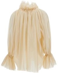 Thelatest - Estelle Bluse Mit Stehkragen Mit Rüschen - Lyst