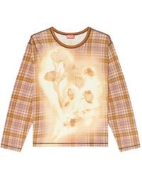DIESEL - T-Joy-Ls Check-Print T-Shirt - Lyst
