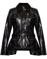 McQueen - Corduroy-Collar Leather Jacket - Lyst