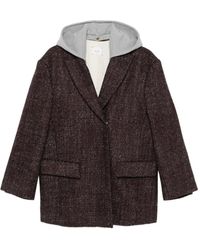 Alysi - Tweed-Mantel mit Kapuze - Lyst