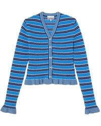 Ganni - Striped Pointelle-Knit Cardigan - Lyst