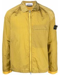 Stone Island - Compass-patch Crinkled Zip-up Overshirt - Lyst