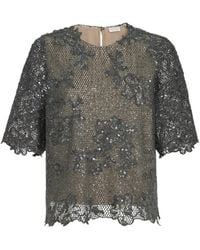 Brunello Cucinelli - Dazzling Lace-Embroidery T-Shirt - Lyst
