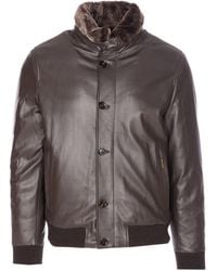 Moorer - Leather High-Neck Jacket - Lyst