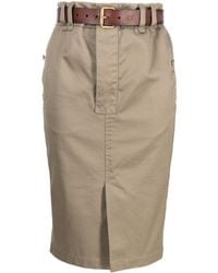Saint Laurent - Belted Gabardine Pencil Skirt - Lyst