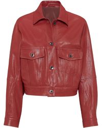 Brunello Cucinelli - Cropped Leather Jacket - Lyst