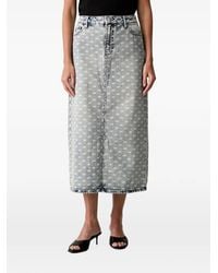 ARMANI EXCHANGE - Monogram-Print Denim Midi Skirt - Lyst