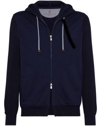 Brunello Cucinelli - Ribbed-sleeve Cotton Zip-up Hoodie - Lyst