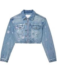 Purple Brand - Monogram-Print Cropped Denim Jacket - Lyst