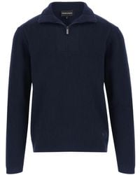 Emporio Armani - Half-Zip Ribbed-Knit Sweater - Lyst