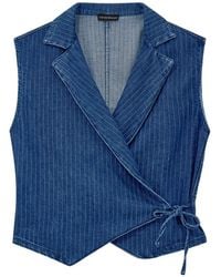 Emporio Armani - Pinstriped Denim Wrap Waistcoat With Lapels And A Side Tie - Lyst