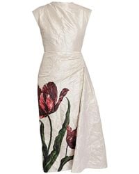 Erdem - Draped Floral-Print Crinkle-Crepe Midi Dress - Lyst