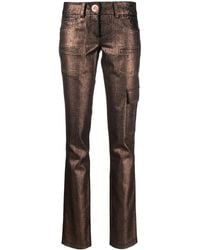 Genny - Metallic-Finish Straigh-Leg Trousers - Lyst