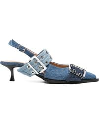 Ganni - Denim-Pumps Mit Schnallendetail 50Mm - Lyst