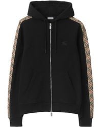 Burberry - Katoenen Hoodie Met Geruite Afwerking - Lyst