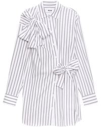 MSGM - Bow-Detailed Striped Shirt Dress - Lyst