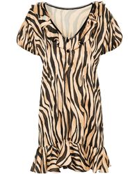 Parlor - Ruffle-Detail Zebra-Print Dress - Lyst