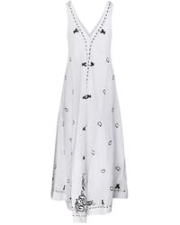 P.A.R.O.S.H. - Embroidered Linen Midi Dress - Lyst