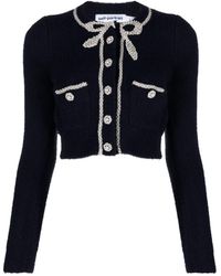 Self-Portrait - Faux Pearl-embellished Cropped Cardigan - Lyst