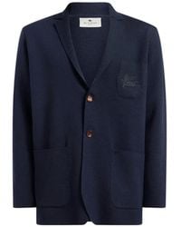 Etro - Single-Breasted Wool Jacket Embroidered-Logo - Lyst