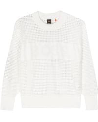 BOSS - Perforated-Logo Open-Knit Jumper - Lyst