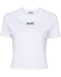 Miu Miu - Katoenen T-shirt Met Geborduurd Logo - Lyst