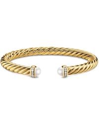 David Yurman - 18K Cablespira Flex Pearl And Diamond Bracelet - Lyst