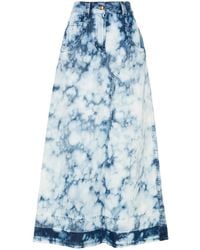 Palm Angels - Acid-Wash Midi Denim Skirt - Lyst