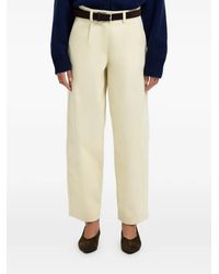 SELECTED - Mid-Waist Barrel-Fit Pleated Cotton Trousers - Lyst