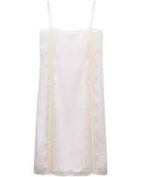Prada - Linen Lace-Trim Midi Dress - Lyst
