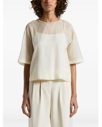 Peserico - T-Shirt Met Doorzichtig Effect En Kwartmouwen - Lyst