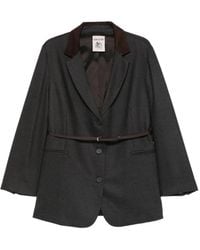 Semicouture - Belted Contrast-Collar Blazer - Lyst