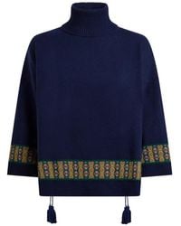 Etro - Wool-Blend Kimono Sweater With Tassels And Geometric Motif - Lyst