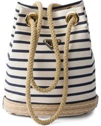 Prada - Small Striped Bucket Bag - Lyst