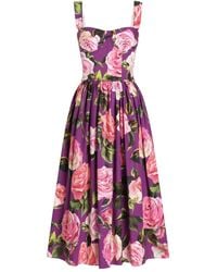 Dolce & Gabbana - Midi-Jurk Met Roosprint - Lyst