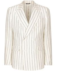 Dolce & Gabbana - Double-breasted Pinstriped Linen Blazer - Lyst